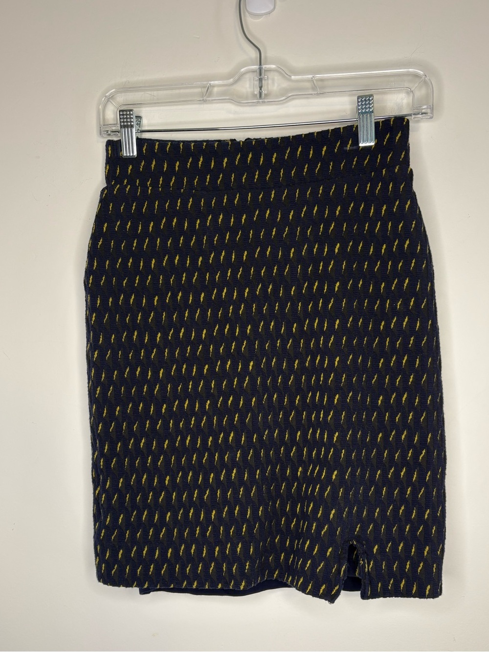 Anthropologie Maeve Navy Mini Pencil Skirt with Yellow Stitching Size 0